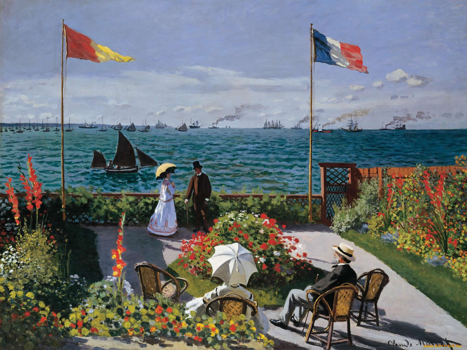 monet, claude, terrace, at, sainte, adresse, 